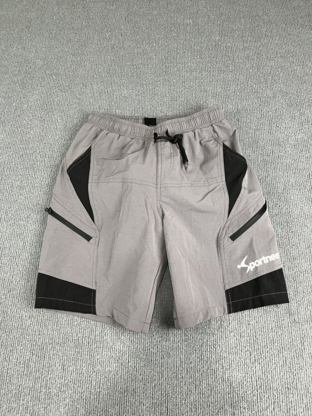 Sportneer Mens Gray & Black Padded Liner Zipper Pocket Cycling Shorts S